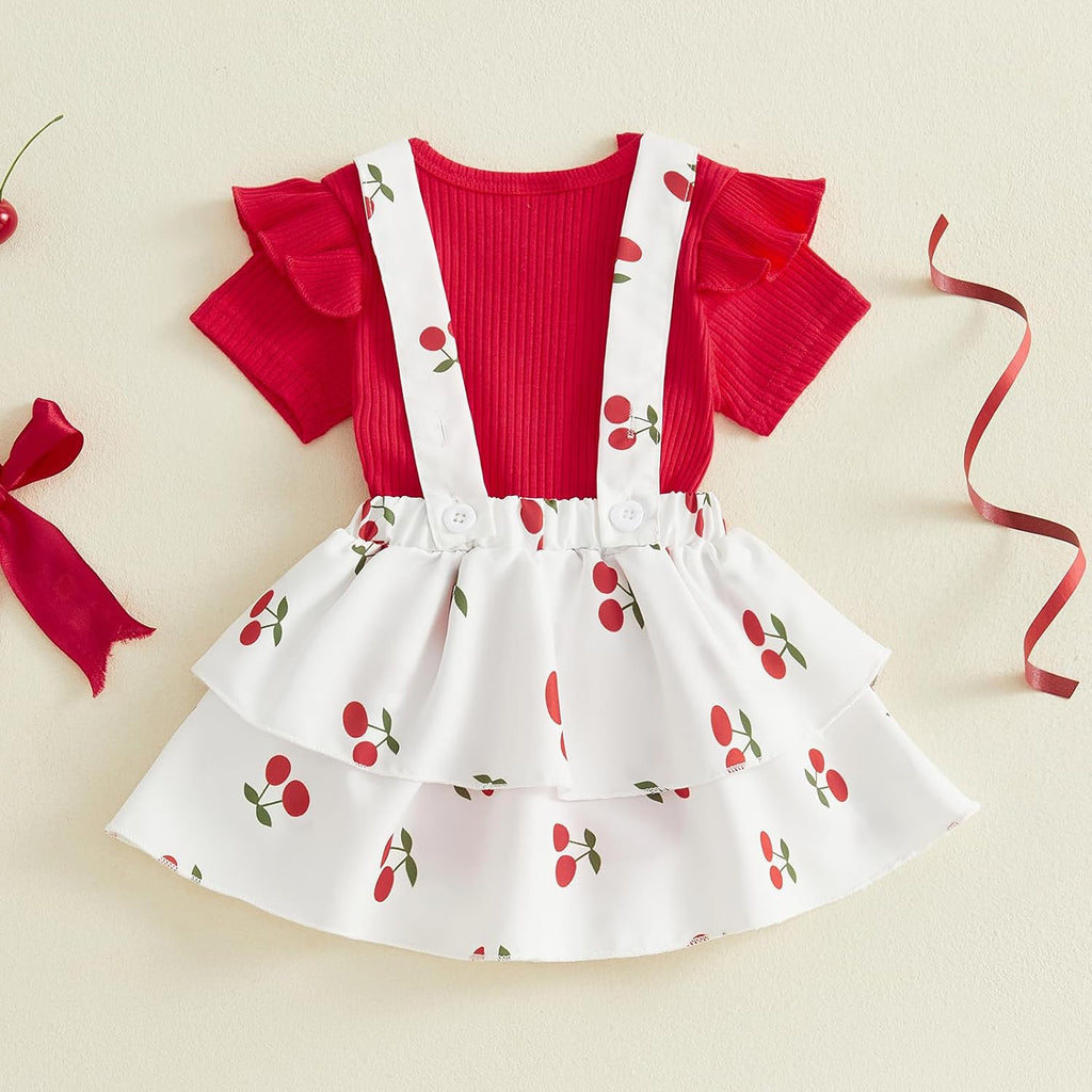 Baby Girl Summer Clothes Cute Skirt Outfits Short Sleeve Romper Overall Dress Ruffle Newborn Fruit Cherry Outfit