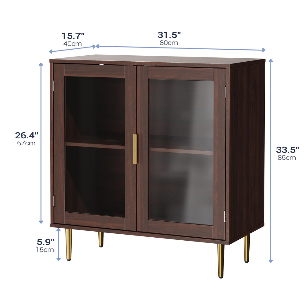 Buffet Cabinet with LED Lights & 2 Acrylic Doors, Walnut