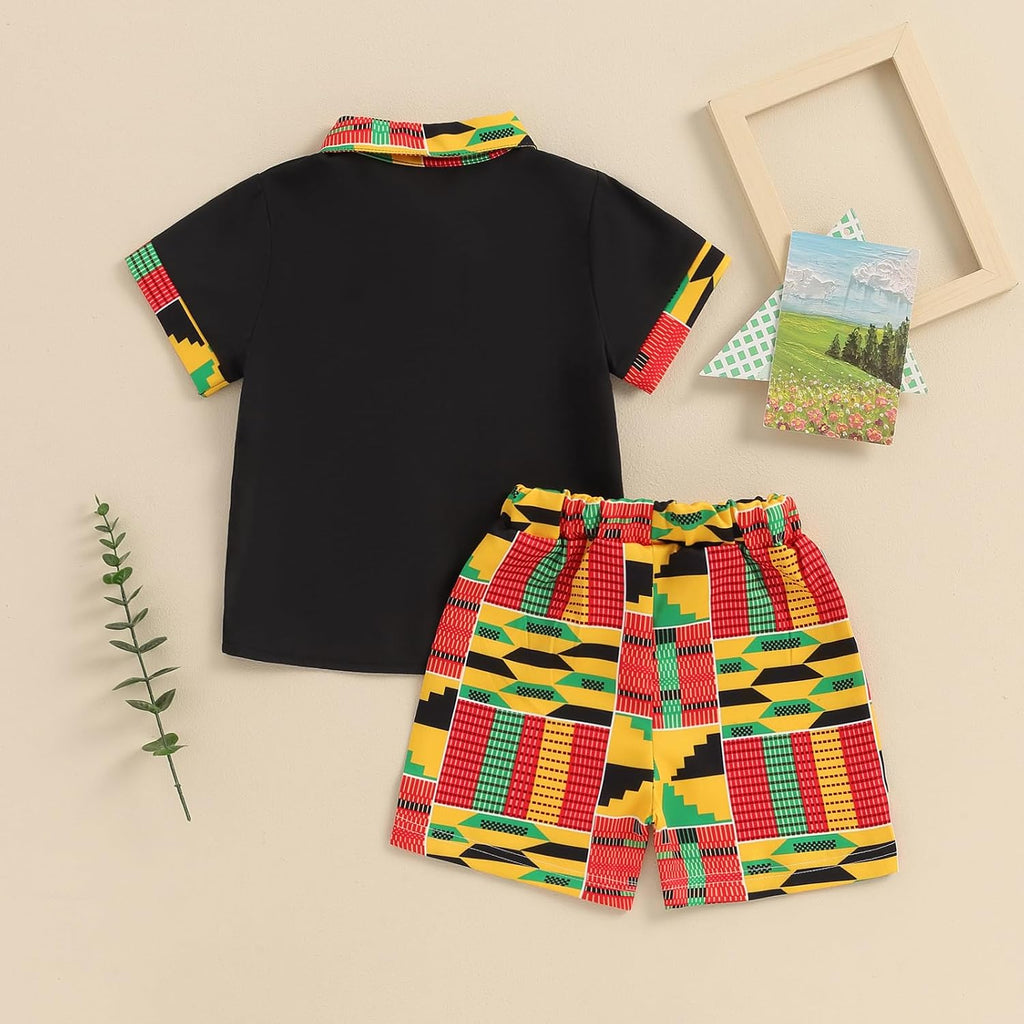 Toddler Baby Boy Summer African Print Kente Dashiki Clothes Outfits T Shirts Shorts Sets