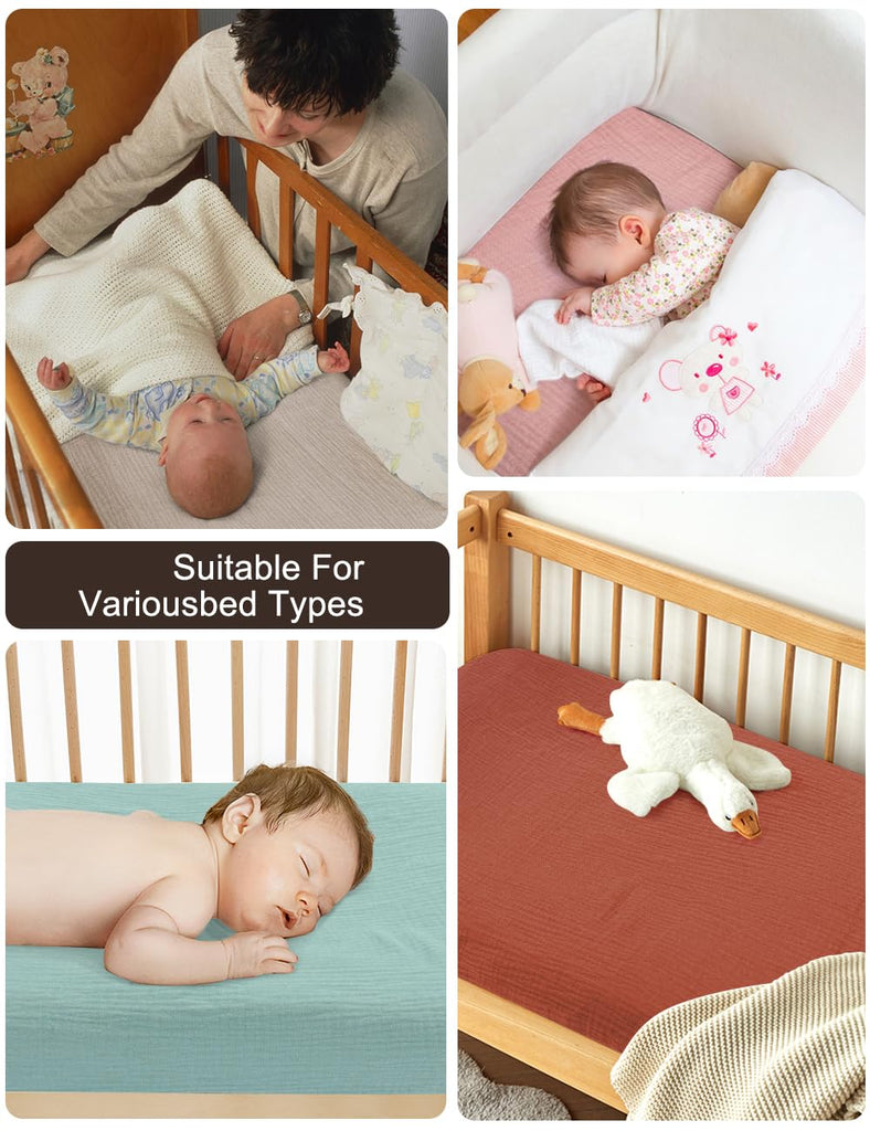 Light Blue Small Pack and Play Mattress Sheets, 39"x27" Neutral Baby Sheets for Pack and Play, Muslin Mini Crib