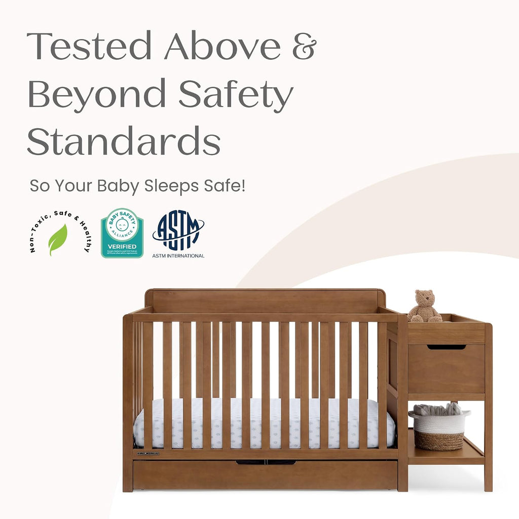Maya 5-in-1 Convertible Crib and Changer with Storage, Converts to Toddler Bed, Daybed, Sofa & Full Bed, Greenguard