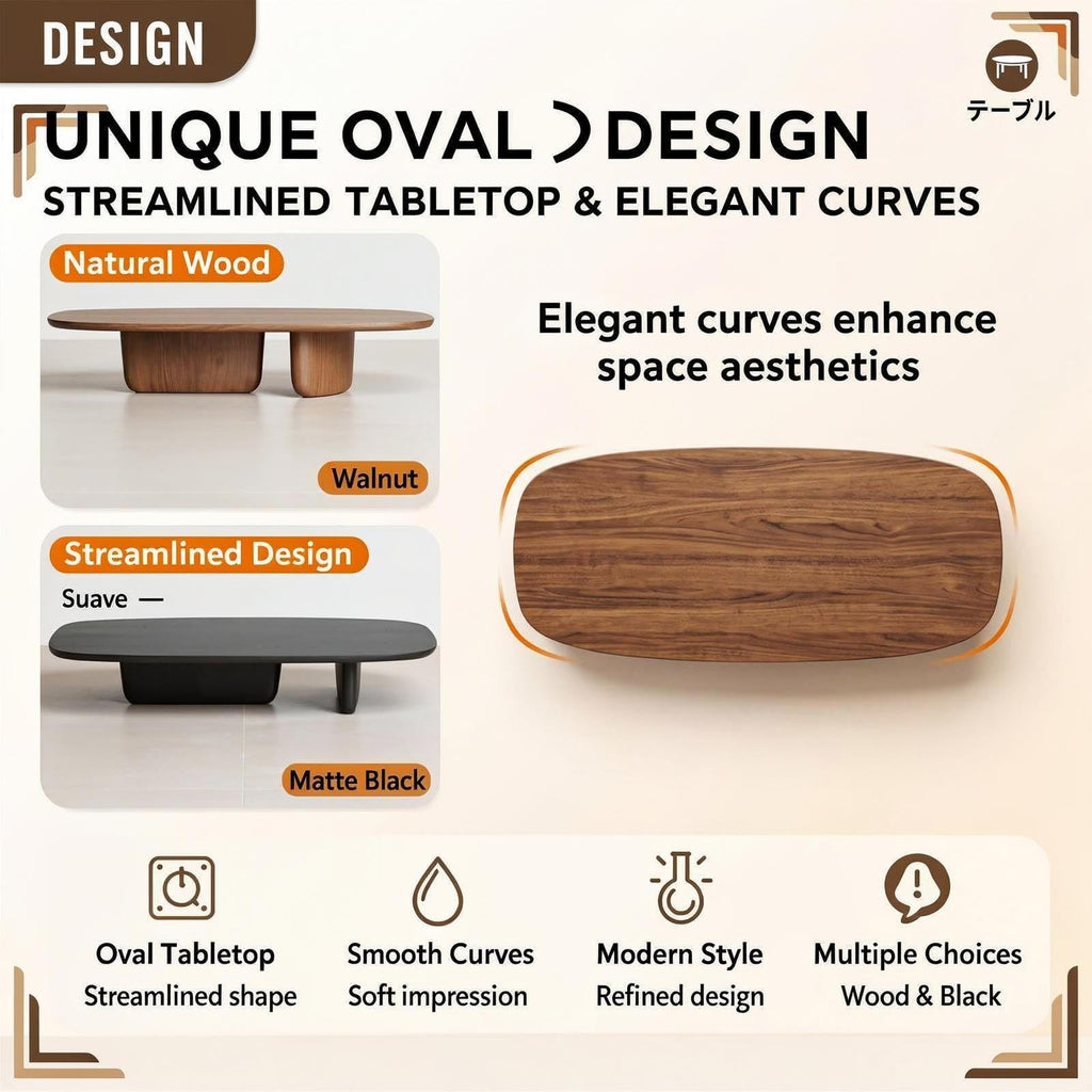 Coffee Table Solid Wood Oval Living Room Table Wabi Sabi Style