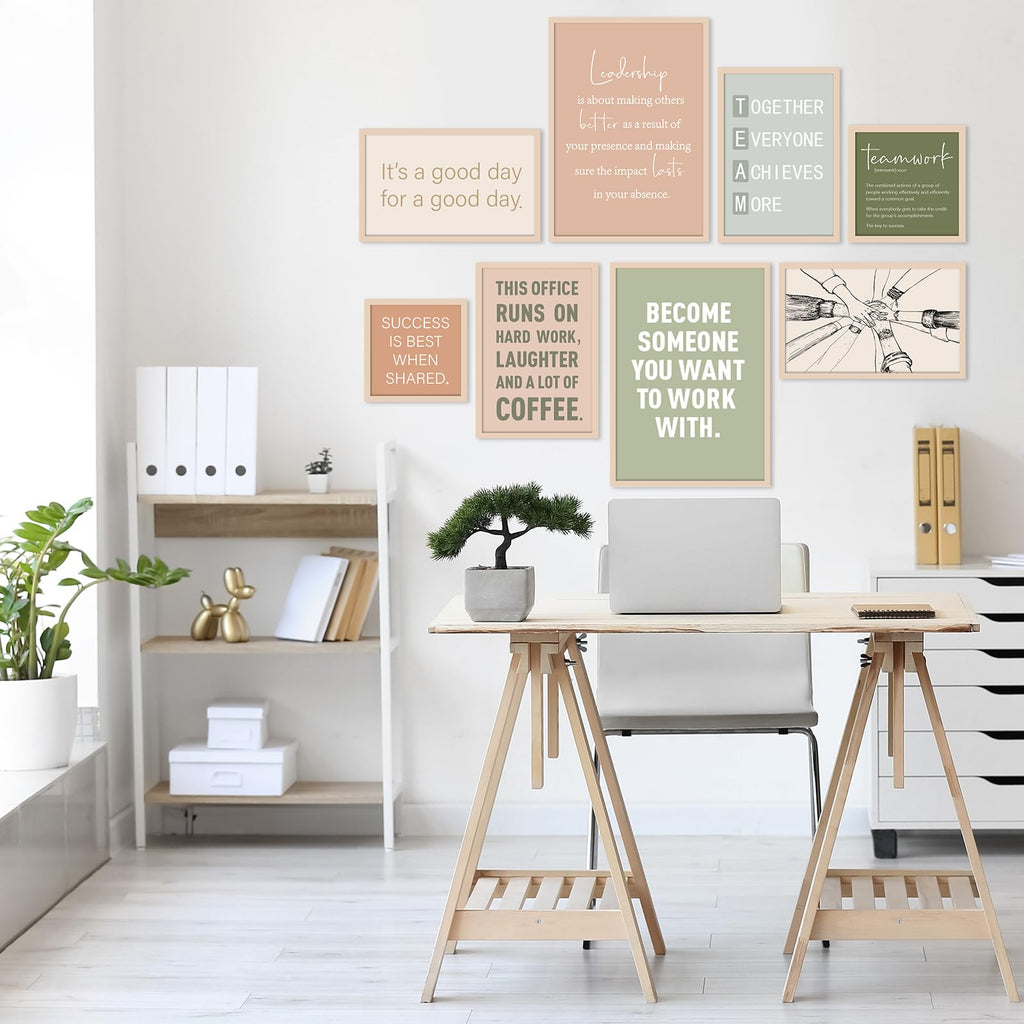 8 Set Office Wall Decor, Wooden Framed Motivational Quotes Art