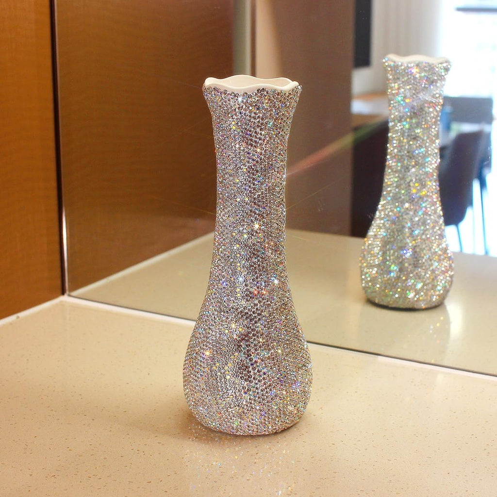 Bling Luxury Diamond-Embedded Vase Decor - Elegant Flower Arrangement, Dry Flower Crystal Decorative Bottle Vase