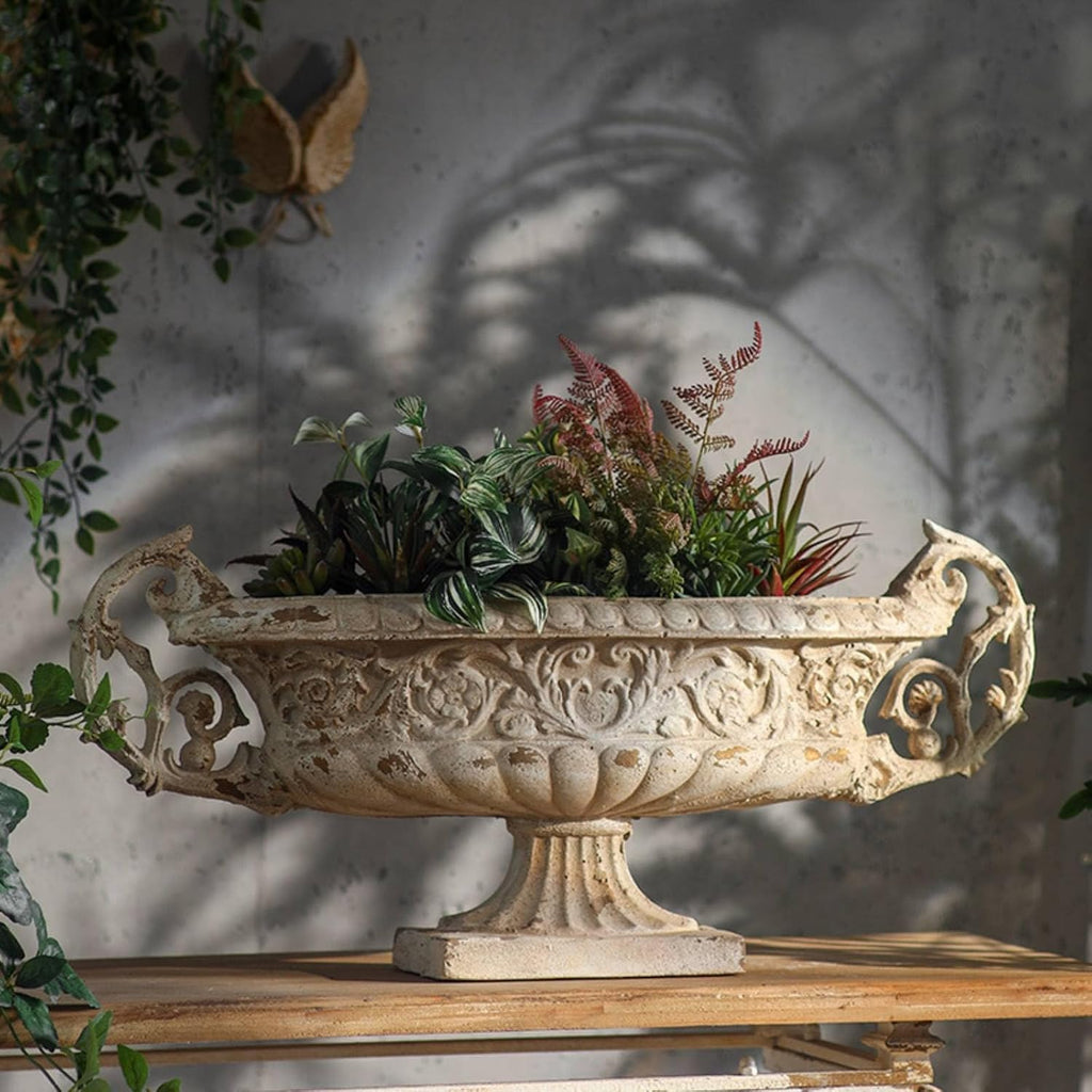 French Garden Urn European Design Vintage Urn Planter Shabby Chic Vintage Pedestal Planter , Outdoor
