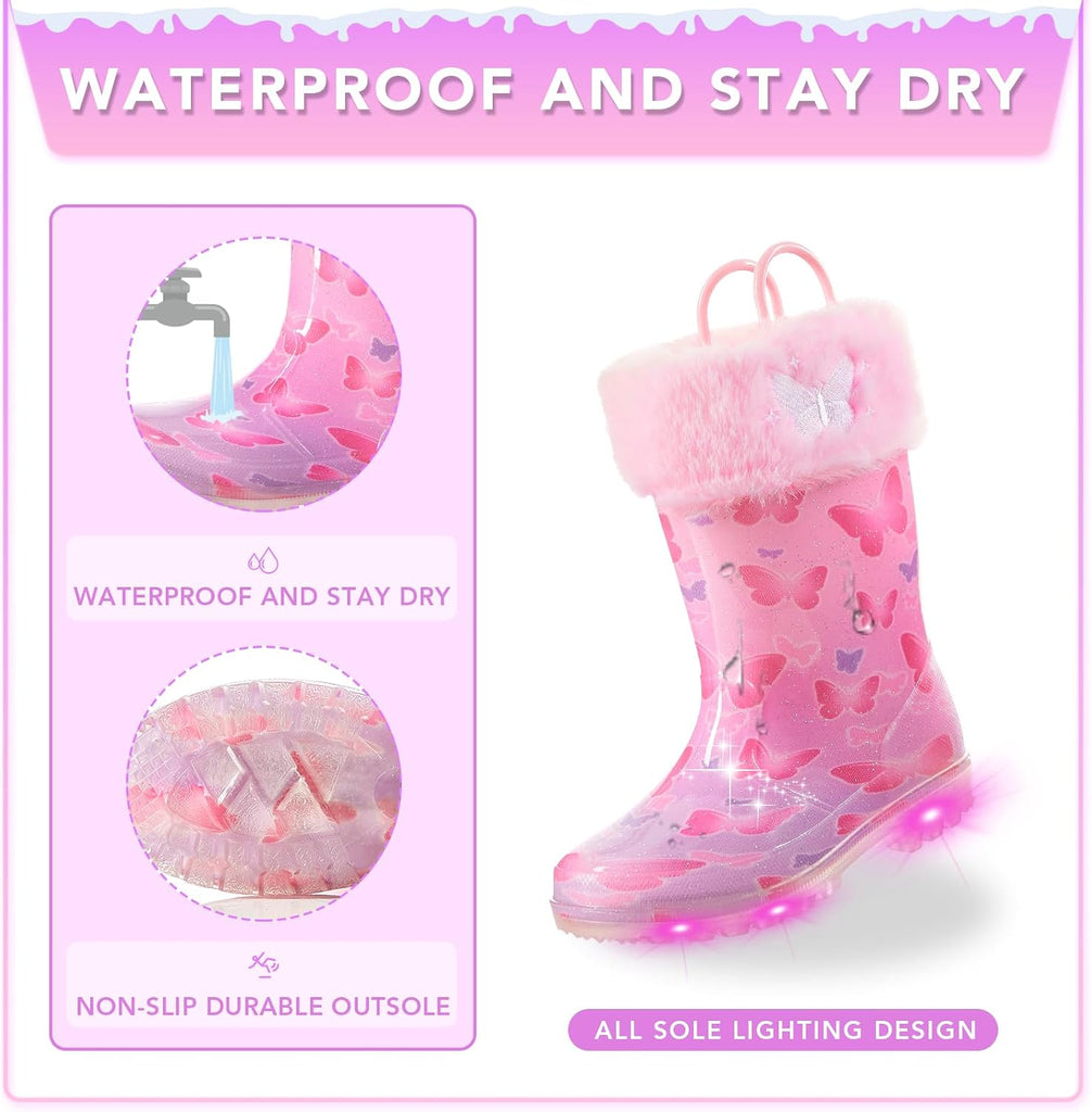 Kids Rain Boots with Removable Fleece Liners