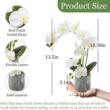 White Fake Orchids Flowers in Pot Bendable Faux Orchids Artificial Flowers Washable Silk Orchid Phalaenopsis Decor