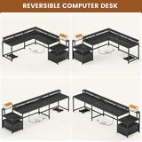 L Shaped Gaming Desk, 66" Home Office Desk with Wood File Drawer & Power Outlet