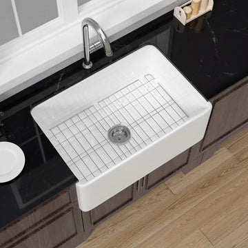 Farmhouse Sink 27 x 18 Inch White Fireclay Apron Front Kitchen Sink | & laundry,Heavy duty single bowl, Resistant to