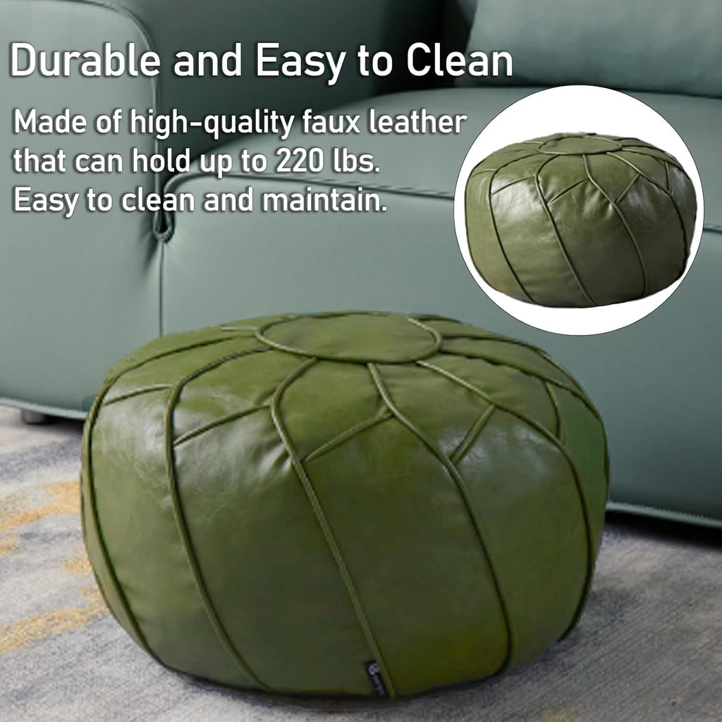 Handmade Moroccan Boho Chic Eco-Friendly Waterproof Faux Leather Unstuffed Pouf Ottoman Cover, Round Storage DIY Foot