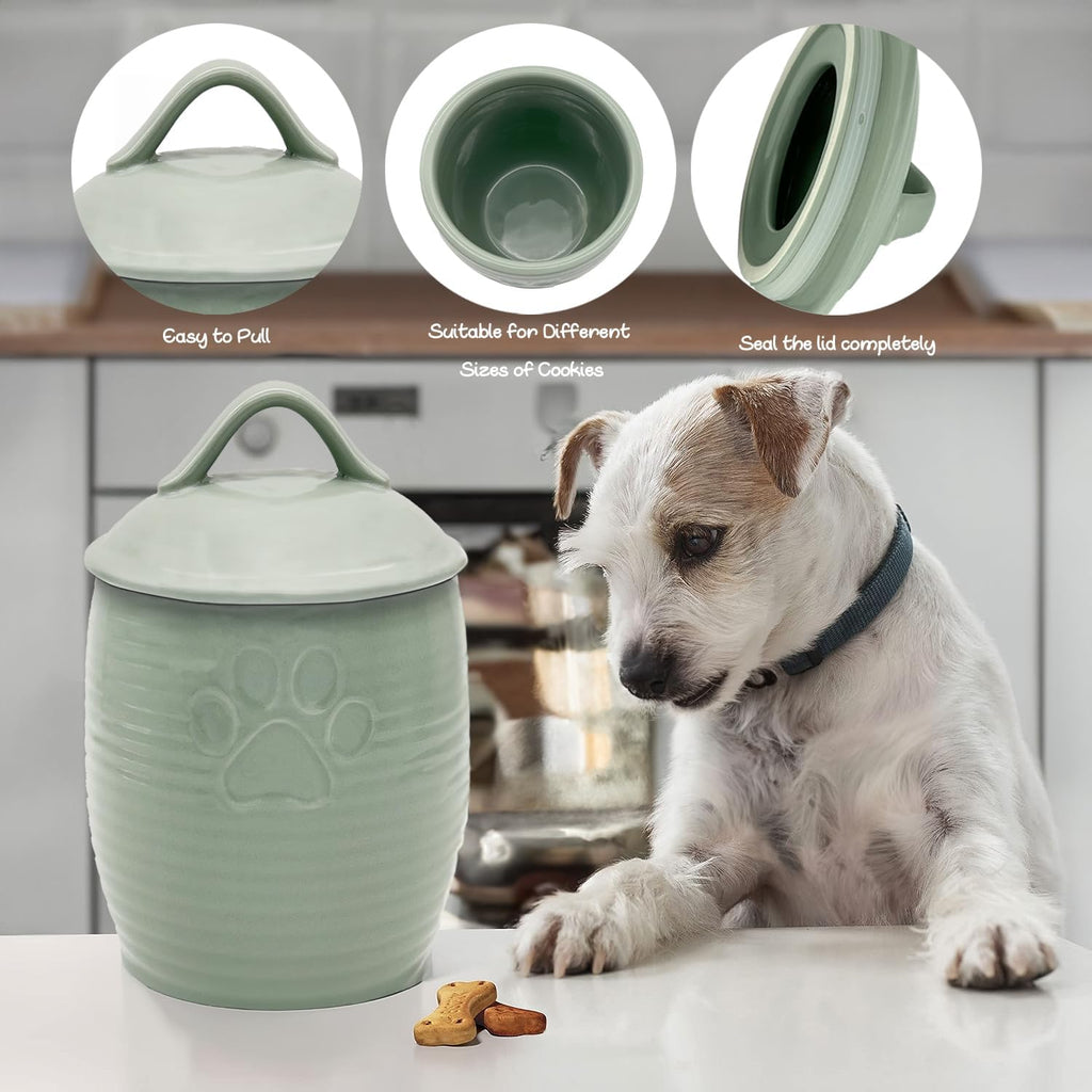 Large Dog Treat Container Airtight, Cute Dog Treat Jar with Lids, Rustic Dog Treat Storage Container, Ceramic Cat Food