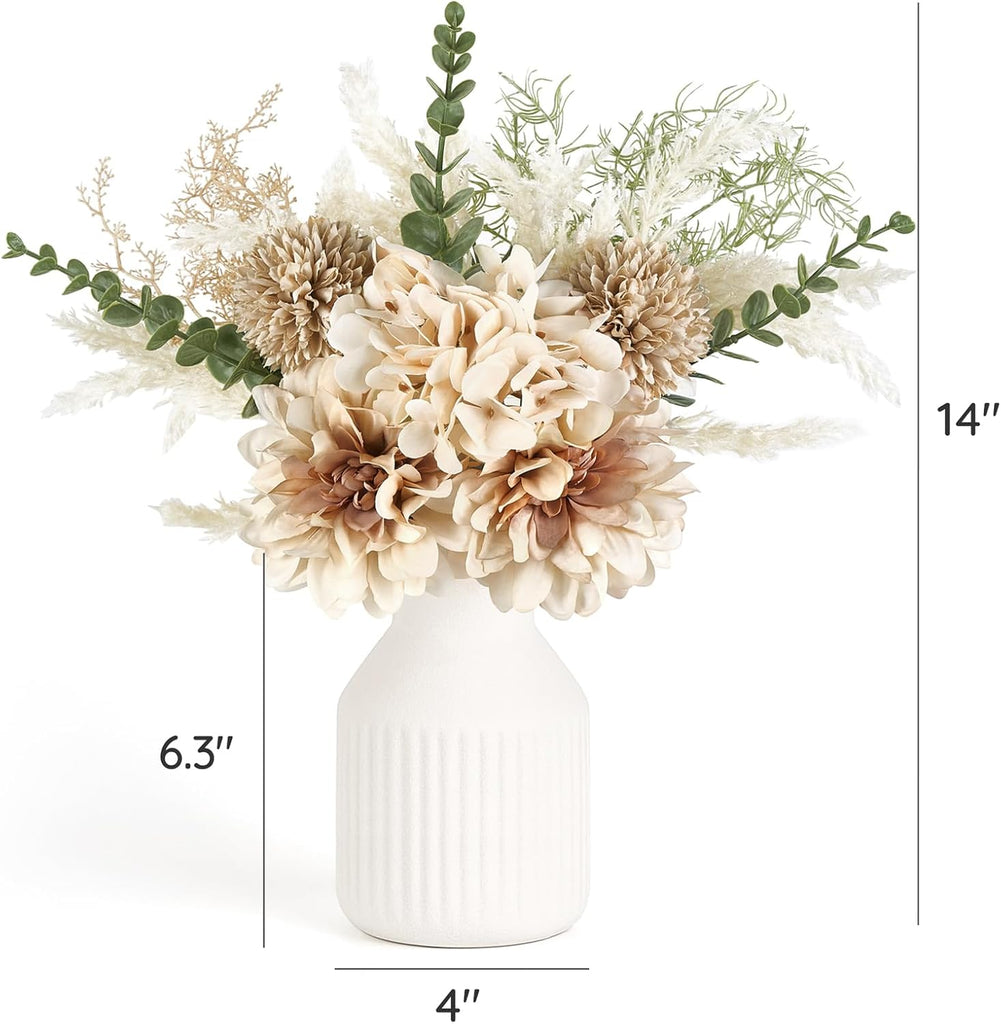 Small Artificial Flowers in Ceramic Vase Centerpieces Coffee Table Decor, Silk Flower Arrangements Decor Indoor Fake