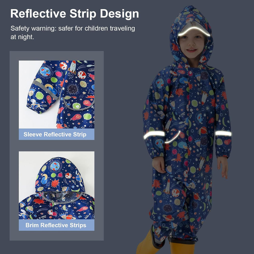Kids Toddler Rain Suit Girls Boys Raincoat One Piece Waterproof Coverall Lightweight Hoodie Prints Rain Jacket