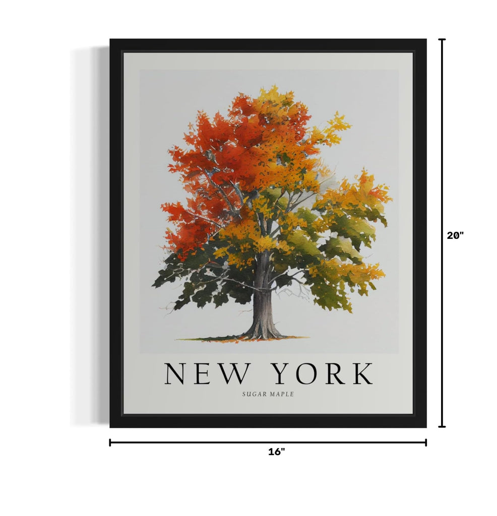 York Sugar Maple Tree Black Framed Poster Wall Painting, US State Print Artwork, Vintage Bathroom Living Room