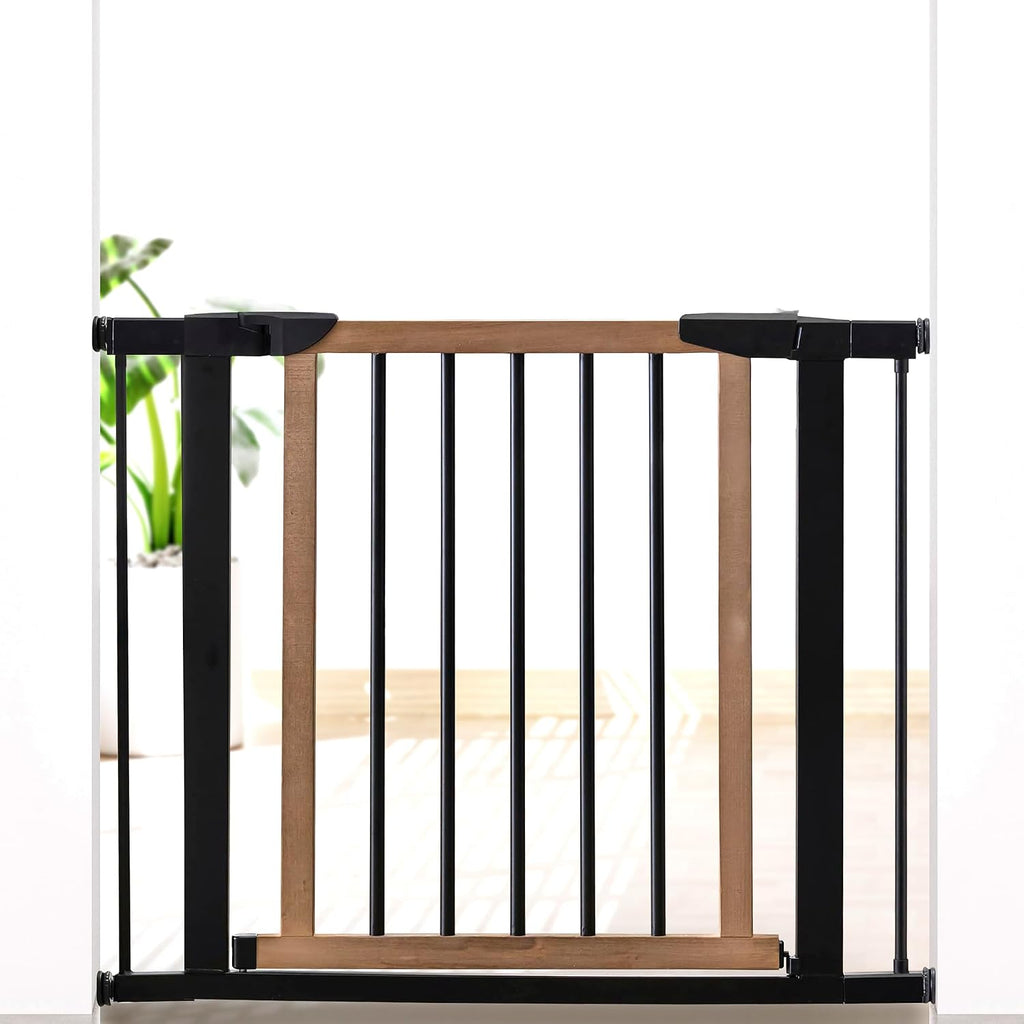 Logan Dog Gate - Indoor Pet Barrier and Wooden Dog Gate with Walk Through Swinging Door - Pressure Mounted for Walls