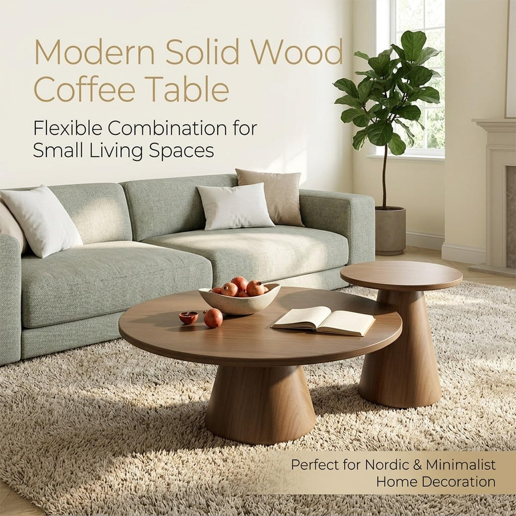 Round Solid Wood Luxury Coffee Table, Wabi-Sabi Minimalist