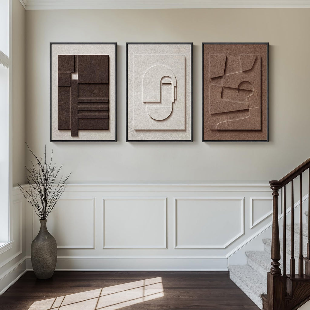 Large Framed 3D Wall Art, Brown Abstract Art Wall Decor