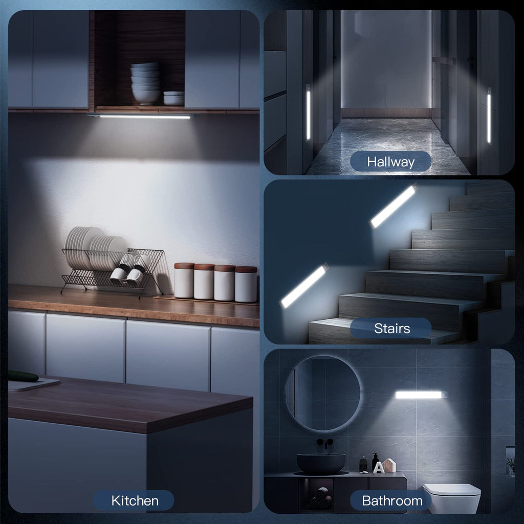 10inch Under Cabinet Lighting, 2 Pack Rechargeable Motion Sensor Light Indoor, 5 Levels Dimmable Magnetic Closet
