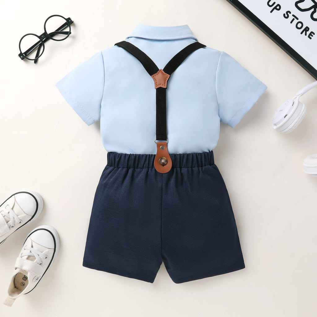 Toddler Formal Outfit Boy Baby Suit for Summer Shirts Shorts Clothes Set (Blue, )