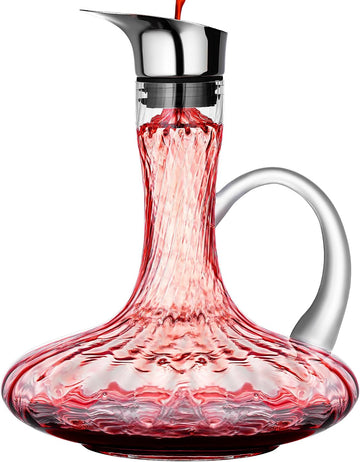Hand Blown Wine Decanter, 60oz Large Red Wine Decanter With Aerator, Lead-free Striped Glass Carafe, Cute Wine