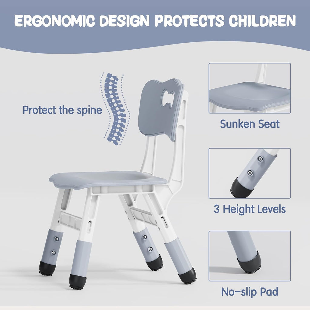 Height Adjustable Toddler Table and 2 Chairs Set, Grey
