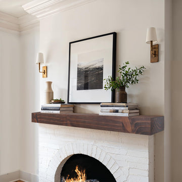 Solid Fireplace Mantel 48 Inch, Rustic Wooden Mantel Shelf for Wall, Dark Brown