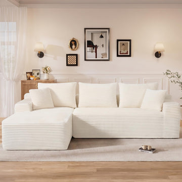 108" L Shaped Cloud Boneless Sectional Couches, Modern Comfy Modular Deep Seat Memory Foam Compressed Corduroy Sofa