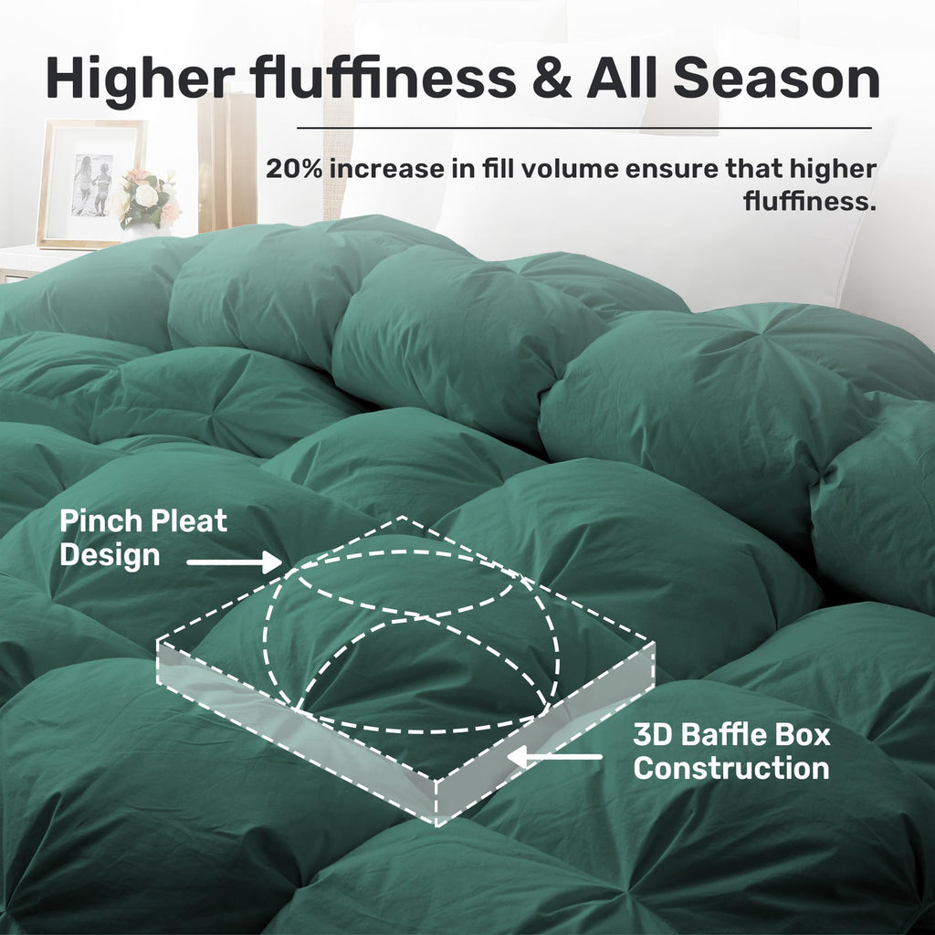 King Size Goose Feather Down Fiber Comforter Duvet Insert, Green