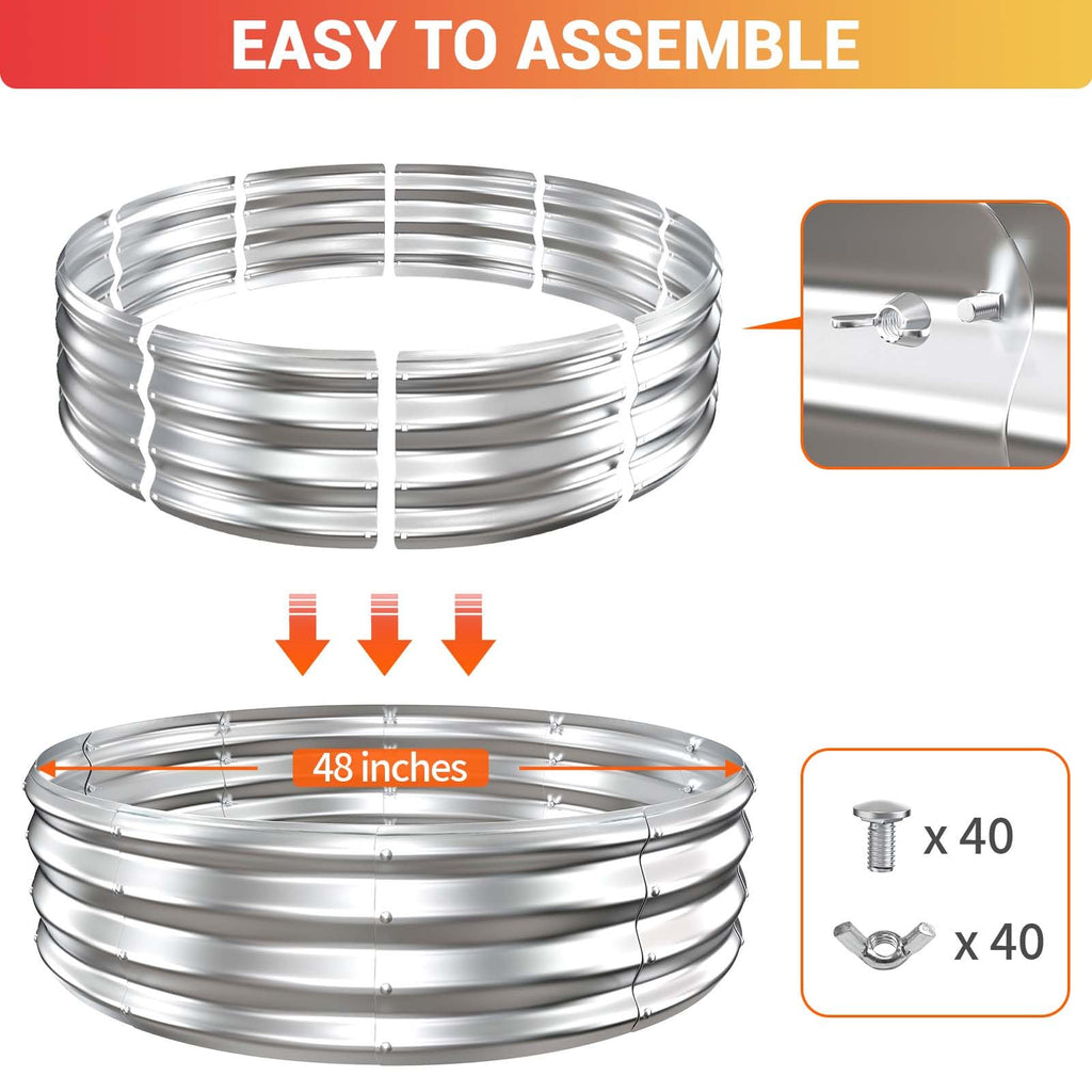 48in Outdoor Fire Pit Ring, Heavy Duty Galvanized Steel Wood Burning Fire pits, Portable for Backyard Bonfire, Outside