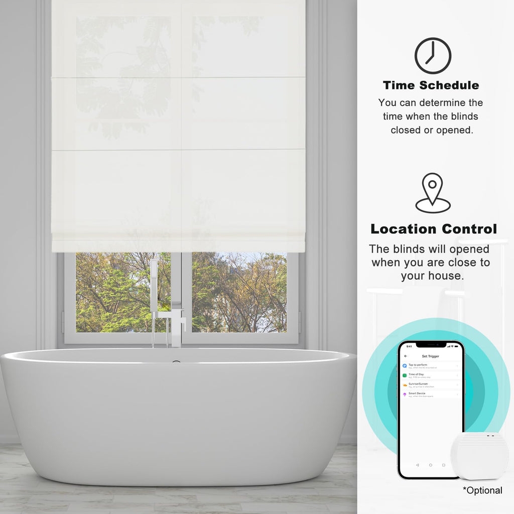 Smart Motorized Roman Shades Remote Control Compatible with Alexa, Google Home, Custom Size Indoor Window Fabric