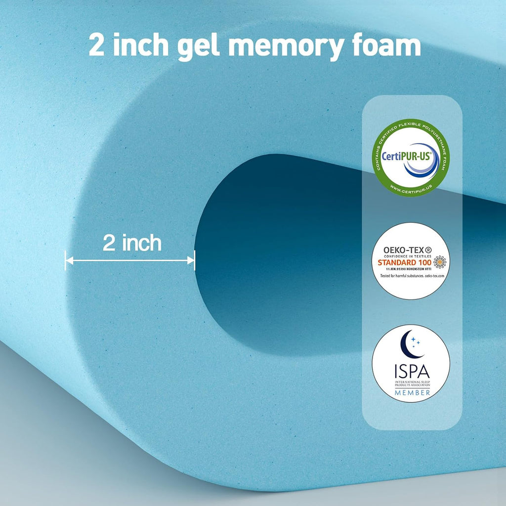 Dual Layer 3 Inch Memory Foam Mattress Topper Full Size, 2 Inch Cooling Gel Memory Foam Plus 1 Inch Down Alternative
