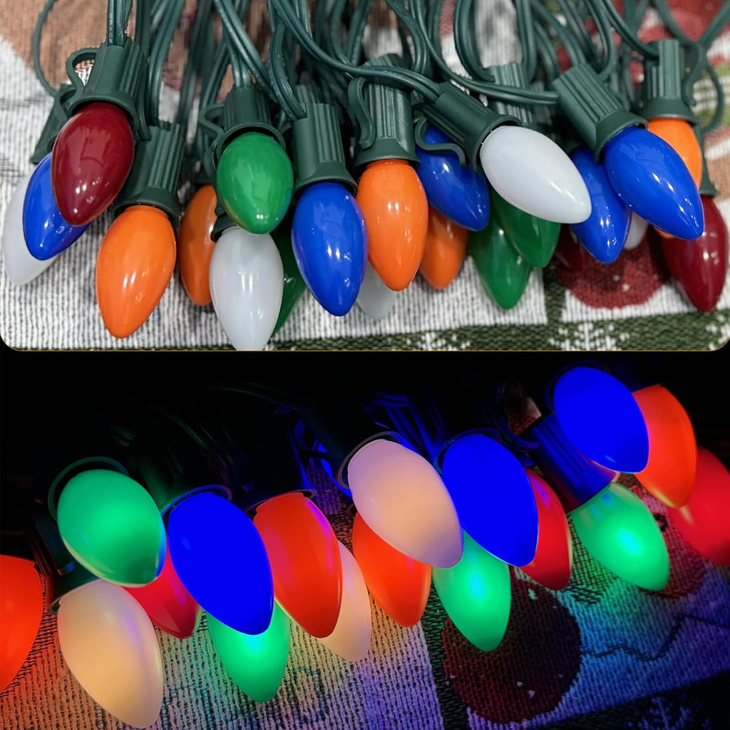 C7 LED Outdoor Christmas Lights, 25ft Vintage Christmas Lights with 27 LED Plastic Colored Bulbs(2 Spare) , Porch
