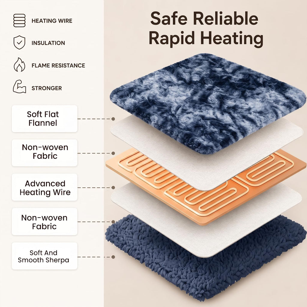 Electric Heated Blanket Throw Size 50"x60", Soft Sherpa Faux Fur Heating Blanket with 10 Adjustable Heat Settings