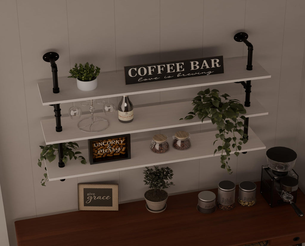 Industrial Pipe Shelving Rustic White Pipe Wall Shelves Industrial Shelves with Wood Planks Floating Shelves 48 Inch