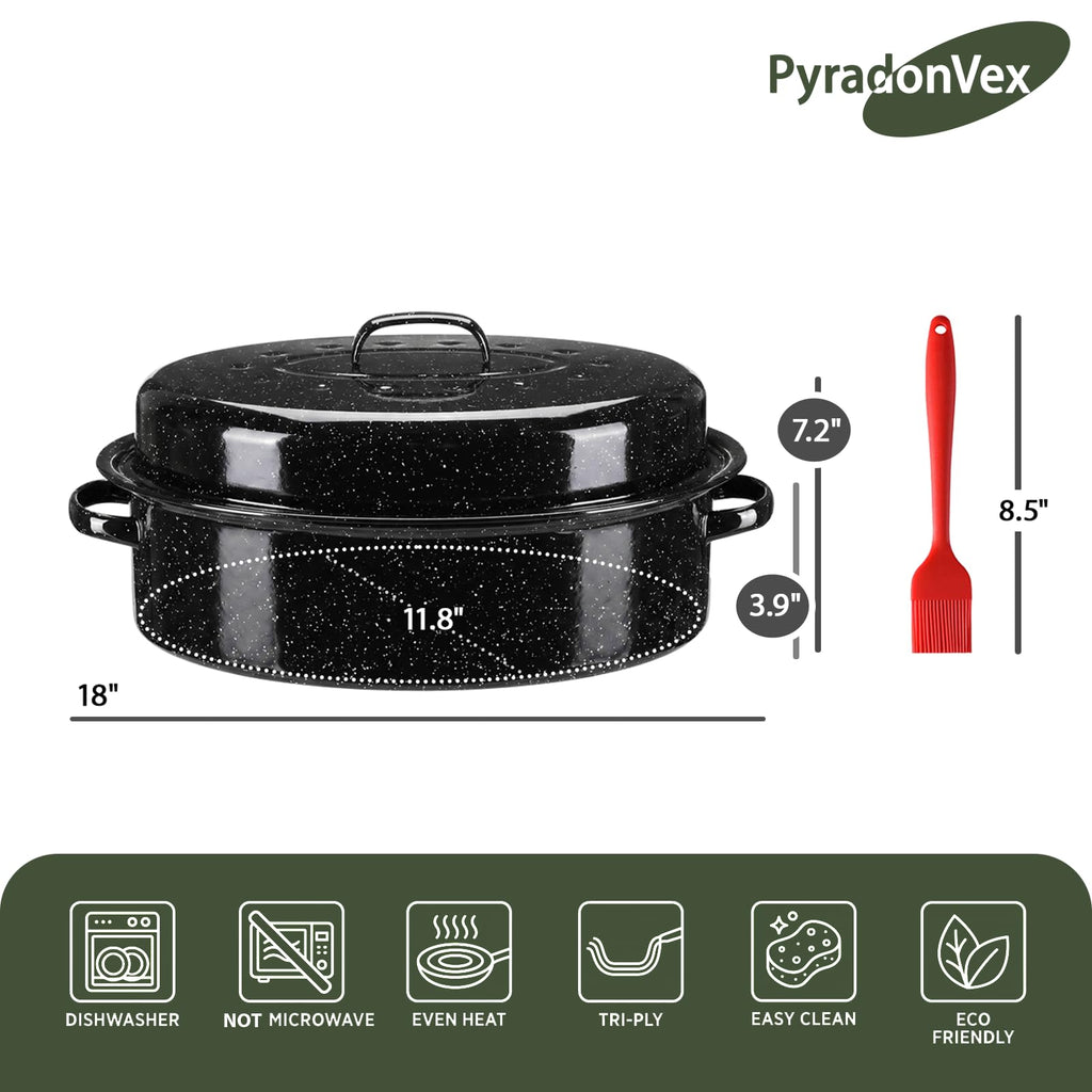 Enamel Roasting Pan with Lid 18" Turkey Roaster Upgraded Ceramic Glaze for Easy Release, Bigger Family Size Capacity
