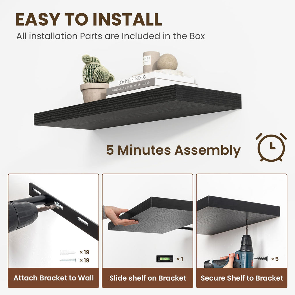36 Inch Floating Shelves, 12 Inch Deep Floating Shelves for Wall, Floating Shelf with Invisible Brackets, Deep