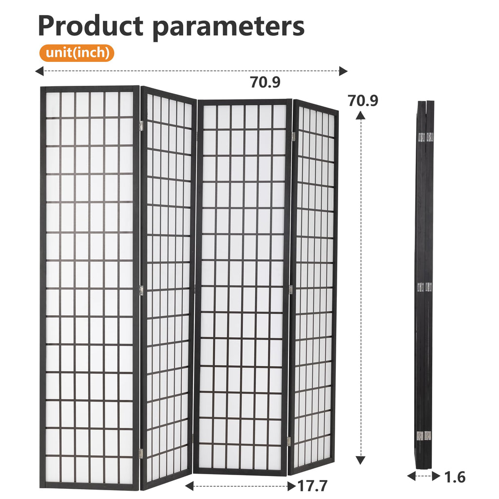 Room Divider 6Ft Folding Oriental Shoji Screen - Portable Privacy Divider with 4 Panels, Freestanding