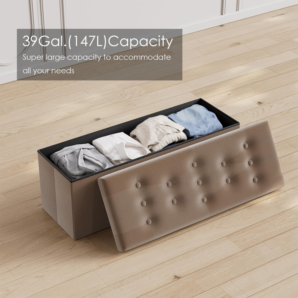 Jumbo Ottoman with Storage [1-Pack] Velvet Folding Small Square Foot Stool with Lid Bedroom Coffee Table Dorm Dark