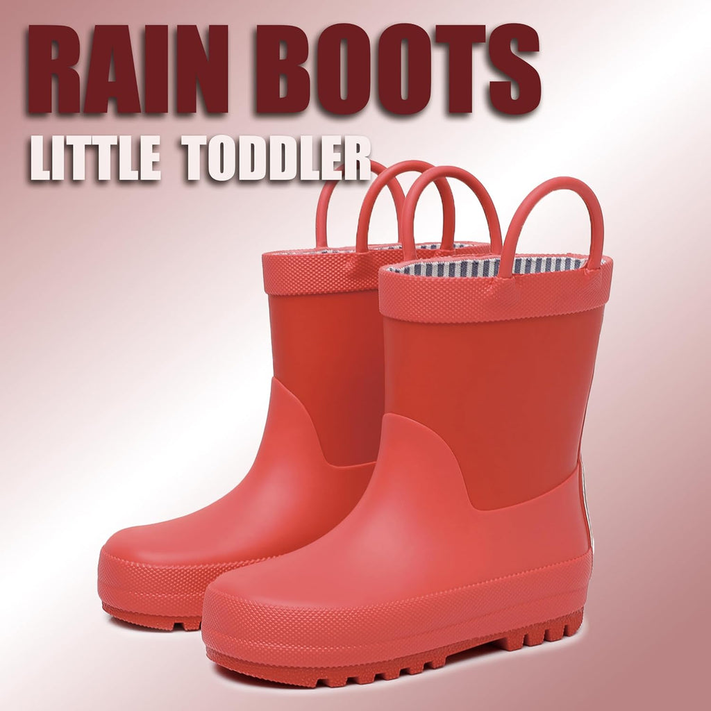 Toddler Rain Boots with Easy-On Handles, Waterproof, Premium Natural Rubber, Lightweight, Flexible with Traction