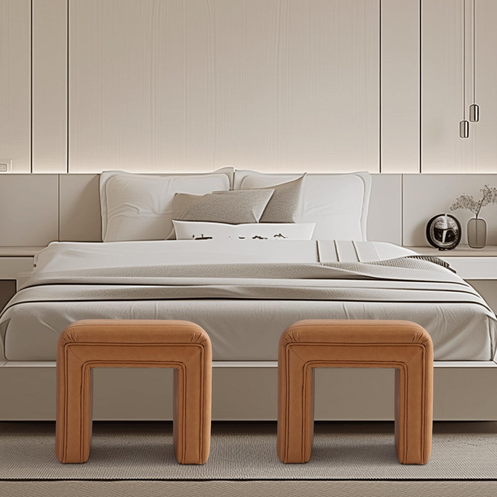 Vanity Stool Chair, Modern PU Leather Ottoman Foot Stool with Wooden Legs Sofa Bench Footstool Extra Seat for