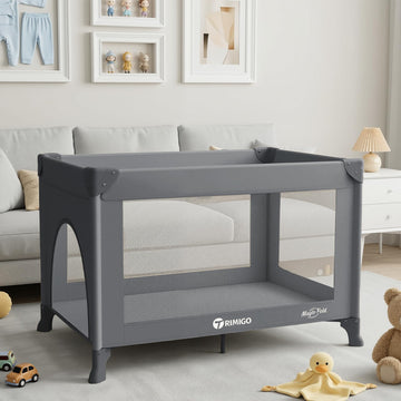 Portable Baby Playard& Playpen with Mattress, Travel Crib, Grey