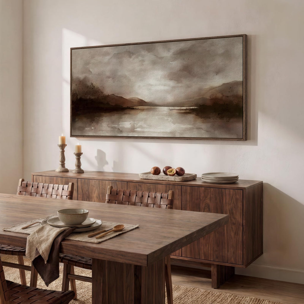 Large Framed Rustic Brown Abstract Landscape Wall Art, Horizontal 30x60 In