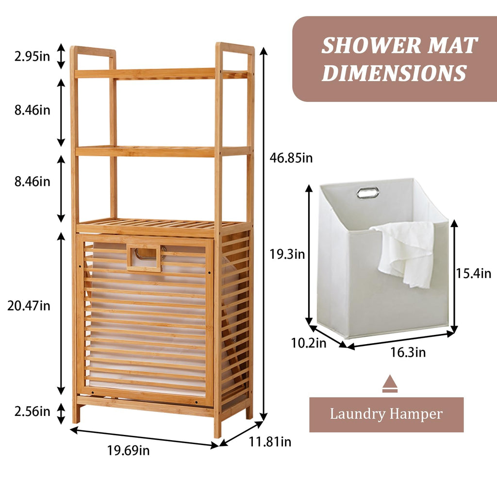 Tilt Out Laundry Hamper with 3 Tier - Bamboo Laundry Basket, Natural