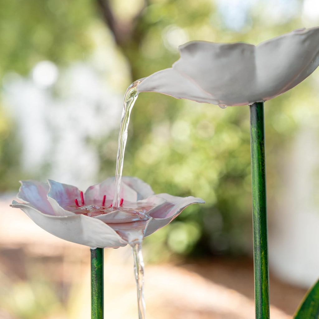 39-Inch Freestanding Sculptural Metal Multi-Tier Flower Water Fountain with LED Lights, Multicolored