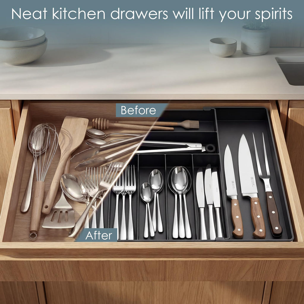Silverware Drawer Organizer, 9 Slots Expandable Kitchen Drawer Organizer