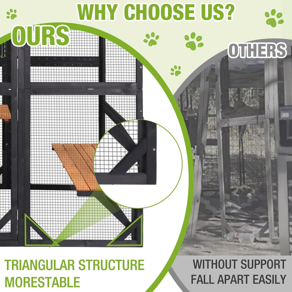 Extra Large Outdoor Catio Cat Enclosure Indestructible Cat House Weatherproof Feral Cat Shelter with Weatherproof