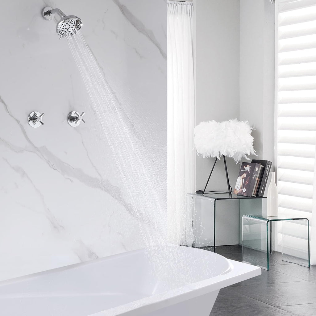 2 Handles Shower Faucet Set with Rough-in Valve,Wall Mount,Chrome