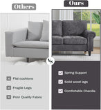 Kingfun 3 Seater Couch, Mid Century Modern Sofa with Rolled Arms and Deep Seats, Fluffy Comfort for Living Room