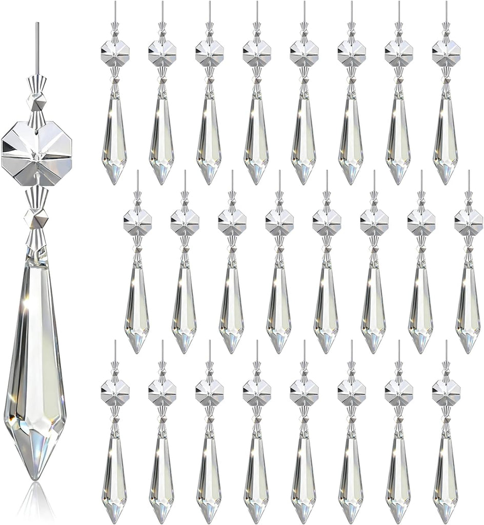 25 Pcs 55mm Crystal Icicle Prisms Chandelier Lamp Suncatcher Decor - Crystal Icicle Suncatcher Prisms 55mm with