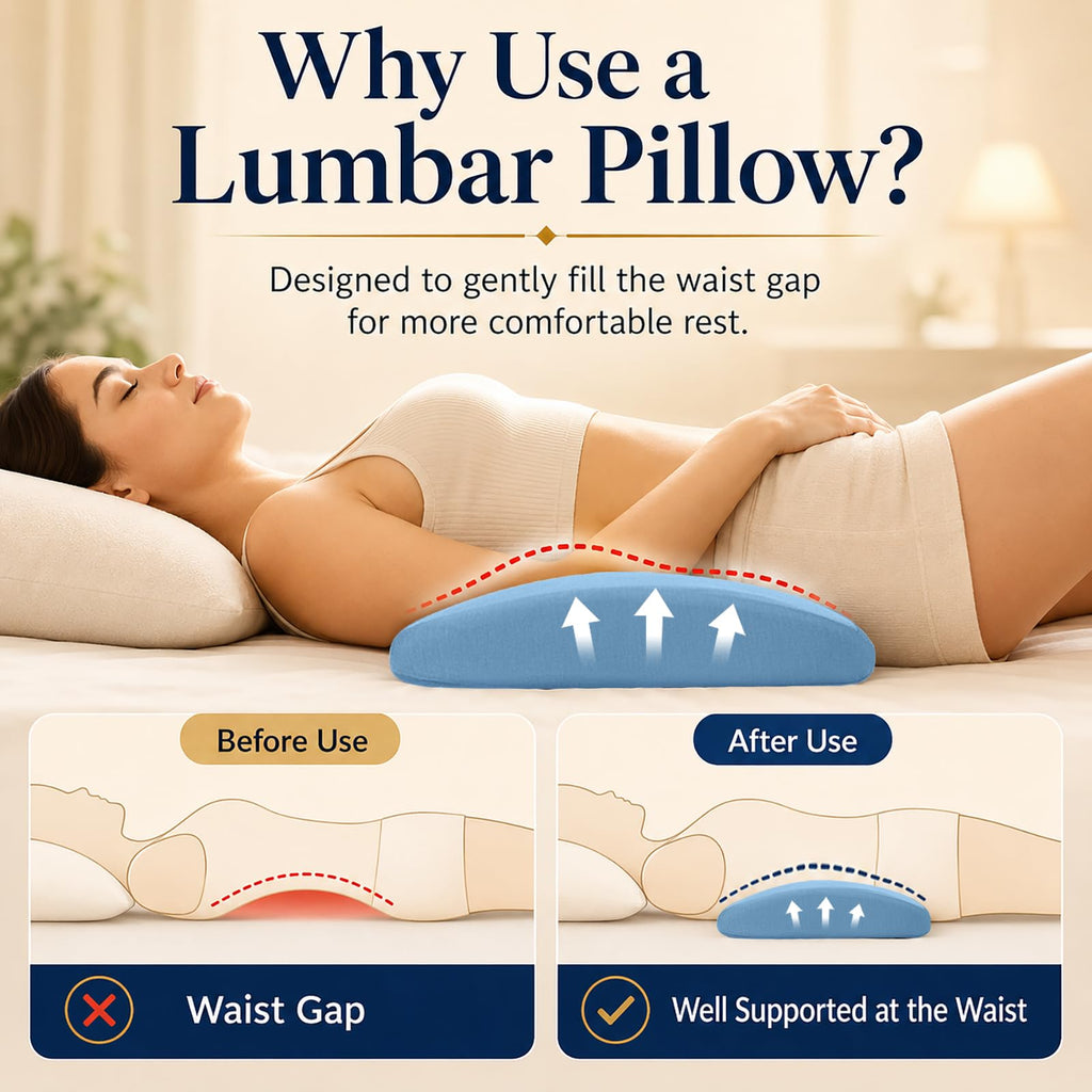 Lumbar Support Pillow for Bed Relief Back Pain: Lower Back Pillow for Sleeping - Memory Foam Waist Pillow - Cooling